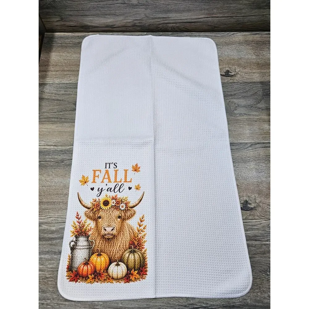 It's Fall Y'all Highland Cow Kitchen Towel Farmhouse Autumn Decor
